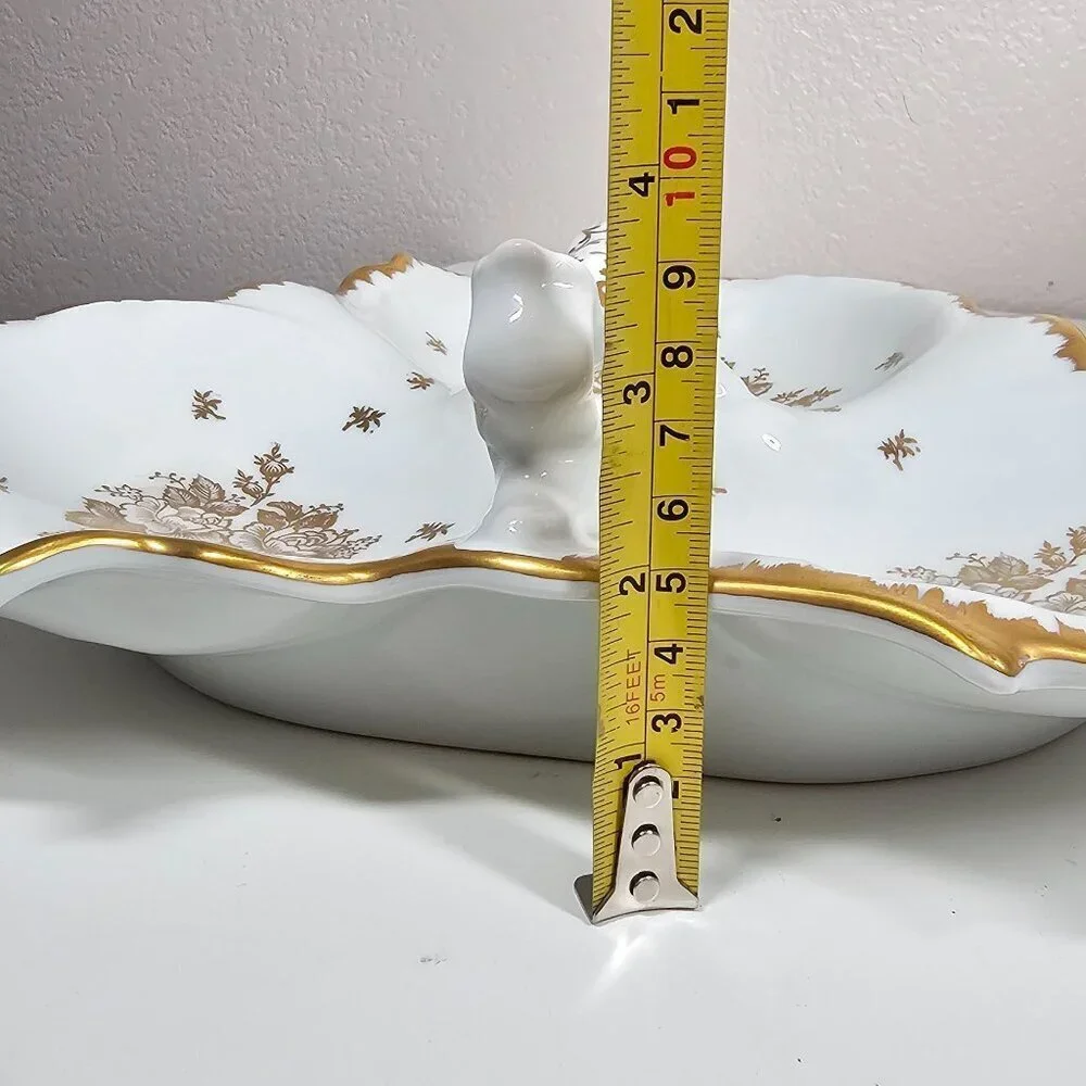 Vintage Porcelaine De France Hand Painted Divided Serving Dish Gold Trim & Flora